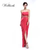 Wholesale high fork evening gowns ruched backless strapless melon red long women party dress