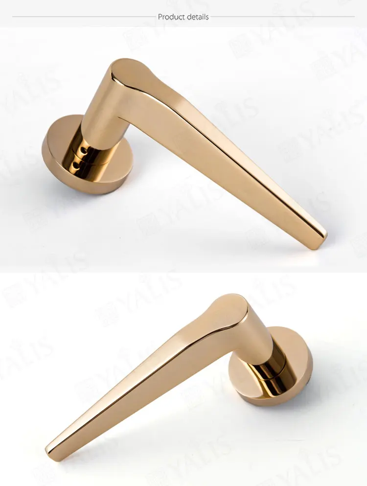 New style bedroom front polished rose gold plated door handle lock set