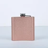 New gift set glitter powder metal liquor custom logo rose gold box whisky wine mini square stainless steel hip flask for man
