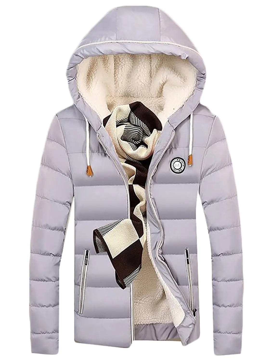 Pivaconis Mens Thicken Outdoor Hooded Linen Fleece Zip-Up Long Down Jacket