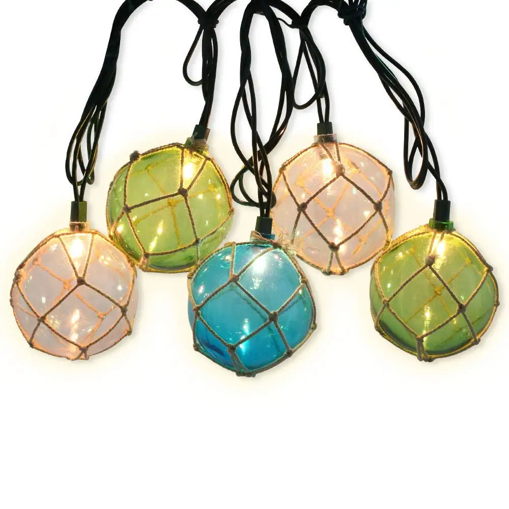 2019New Ideal Christmas Xmas Ornament 10 LED Nautical Fishing Floats Coastal Buoy Beach Style Roped Net Ball String Lights Set
