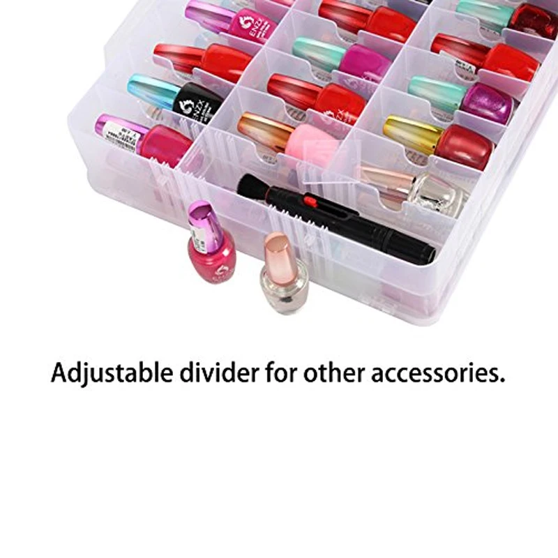 Portable Nail Polish Organizer Case For 48 Bottles Adjustable Dividers Space Saver,Plastic