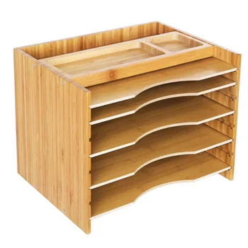 5 Layer Adjustable Dividers Top Storage Collection Bamboo File
