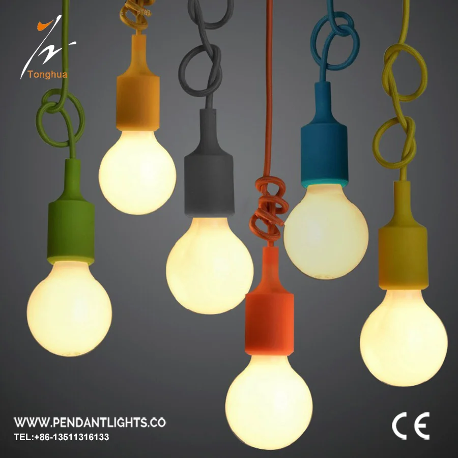 Modern Colorful Pendant Lights Silicone Lamps E27 110V 220V Dining room Restaurant Home coloured cord pendant lights