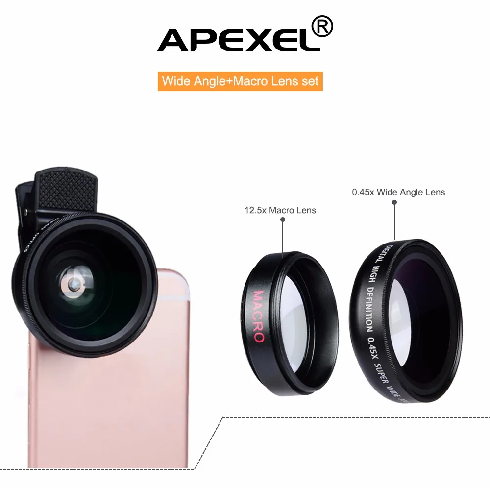 Apexel 2 In 1 Professional Hd 37mm 0.45x Super Wide Angle + 12.5x Macro