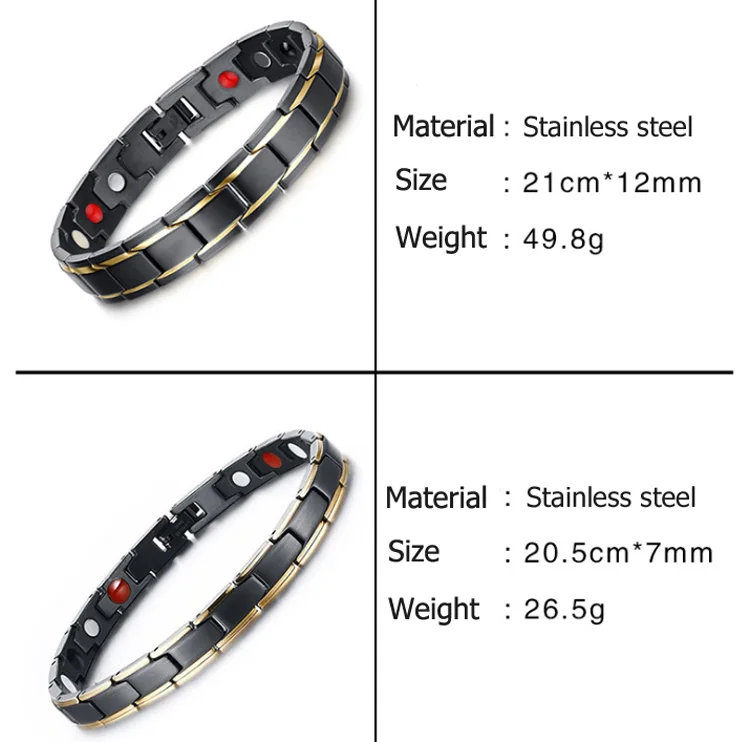 Fashion Custom Fitness Magnetic Stainless Steel Germanium Bead Bracelet Men