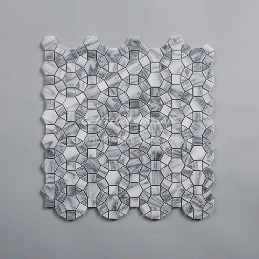 世纪热卖灰色大理石 spoondrift 向日葵形状马赛克瓷砖