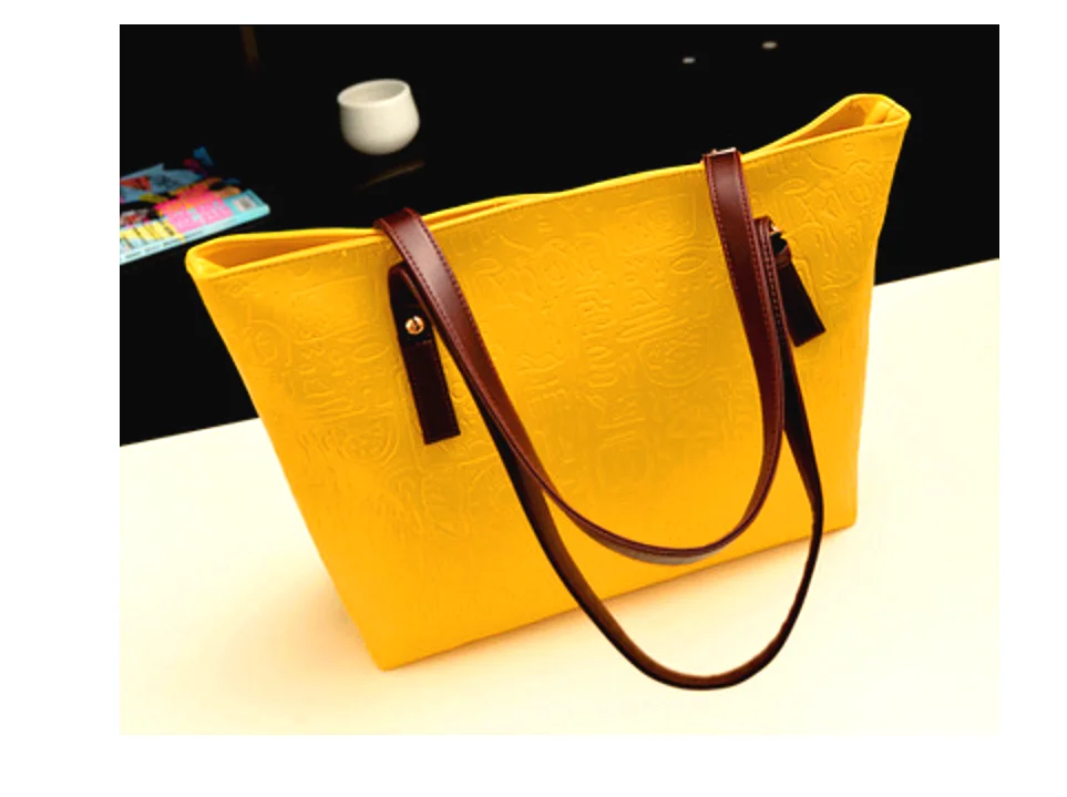 Cheap Women Big Capacity PU Leather Oracle Bone Script Pattern Tote Style One Shoulder Bag/Handbag