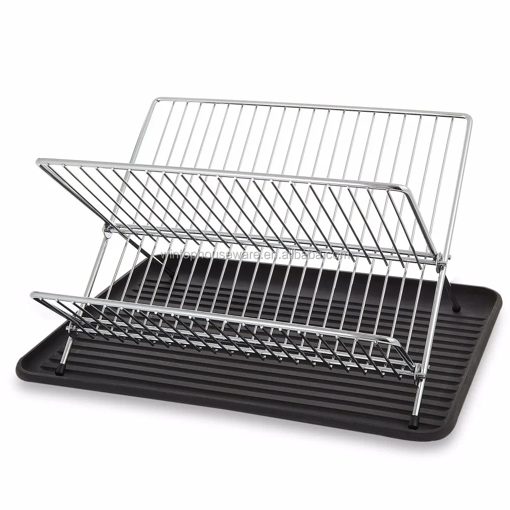 High Quality 2tier Copper Plated Dish Drainer Folding Dish Rack Dish Holder With Drainboard