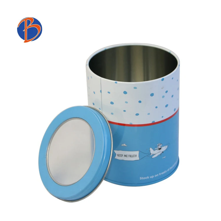Bodenda High quality full color printing round shape iron tin gift box with clear window