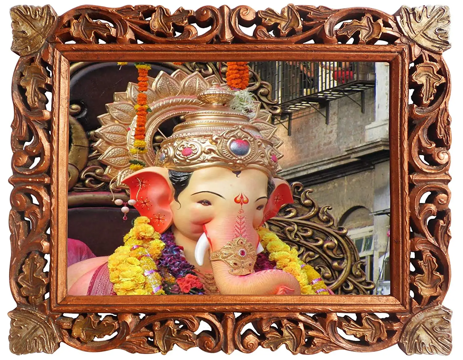 Lord Ganpati Ganesha Poster Frame in Handcrafted Wood Craft Frame, Indian Handicrafts