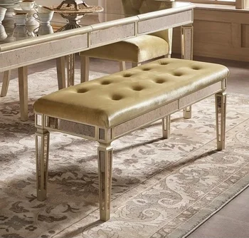 Antique Gold Mirrored Dining Bench Velvet Upholster Bed Stool Ottoman For Bedroom Buy Velvet Top Wood Frame Dining Bench For Living Room Antique