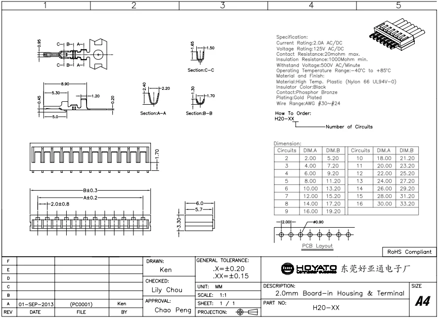 Pitch 2mm 2.0mm Board-in Jst San Connector Crimp Style,2 3 4 5 6 7 8 9 ...