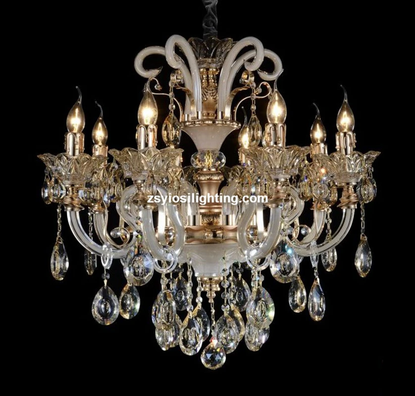 Classic Style 8 Lights Crystal Chandeliers for Home Villa Candle Copper Pendent Light