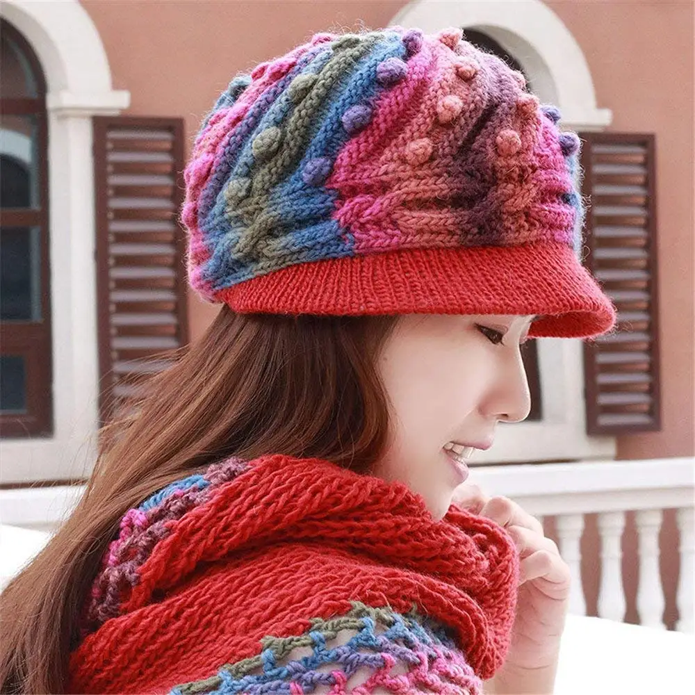 A woman's hat and a winter hat hand knitting cap mother warm autumn ear hat for 54cm-60cm elastic cap,Blue powder