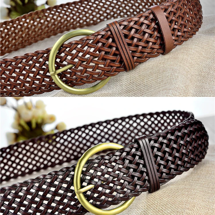Ladies 5cm Wide Braided Belt Ladies Bonded Leather Handmade Weave Belt