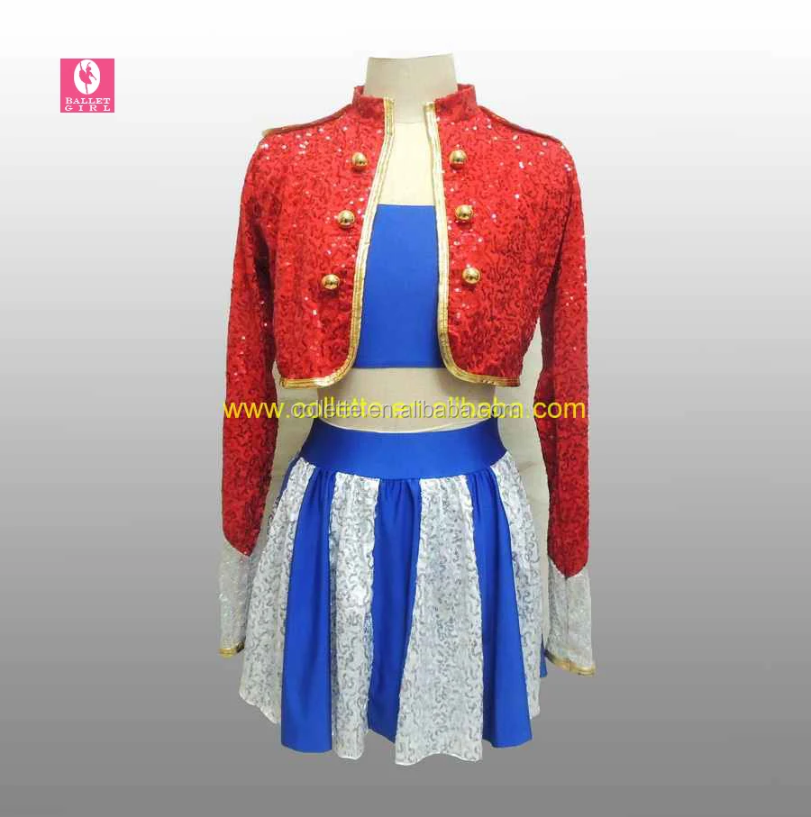 MBQ463 Girl's red sequin blue lycra top blue white sequin skirt dance cheerful costumes
