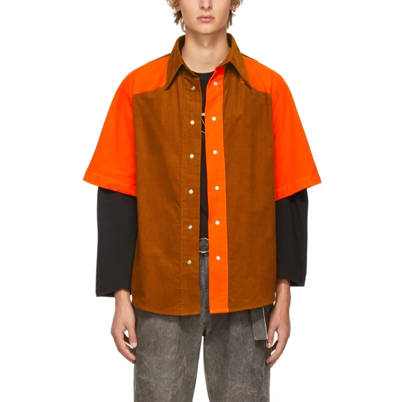 Oem Men Half Sleeve Color Block Oversized Corduroy Shirts - Buy Short ...