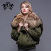 Fashion Lady Custom Varsity Raccoon Fur Collar Silk Satin Fur Bomber Jacket