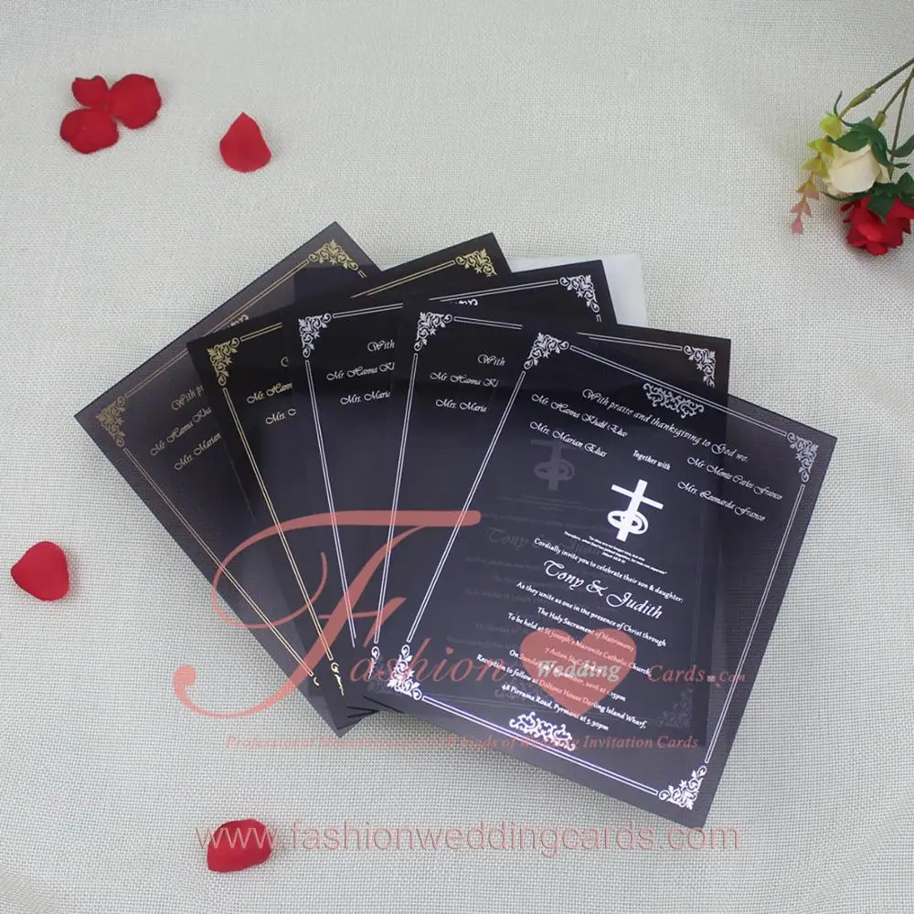  Custom Gold Mirror Engraved Shining Acrylic Wedding Invitation