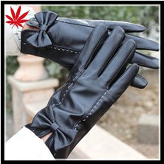ladies leather gloves with bow cuff