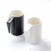 High-end creative matte black and white frosted ceramic mugs can be hung L right angle handle ceramic cups cups