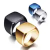 Custom Gold Silver Black Stainless Steel Plain Engraved Logo Square Big Width Signet Rings
