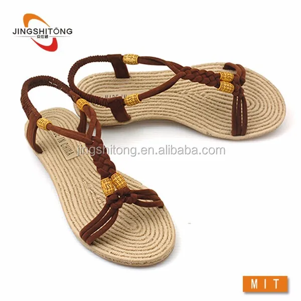 New style girls flat shoes summer sandals hemp rope sandals