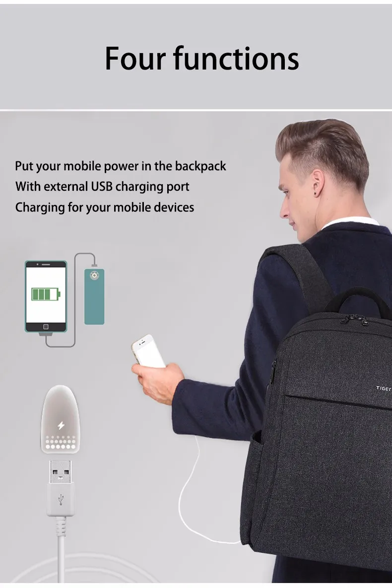 2017 New Design Tigernu Anti-thief USB charging laptop Compute backpack for women male Backpack school Bag for Men Mochila