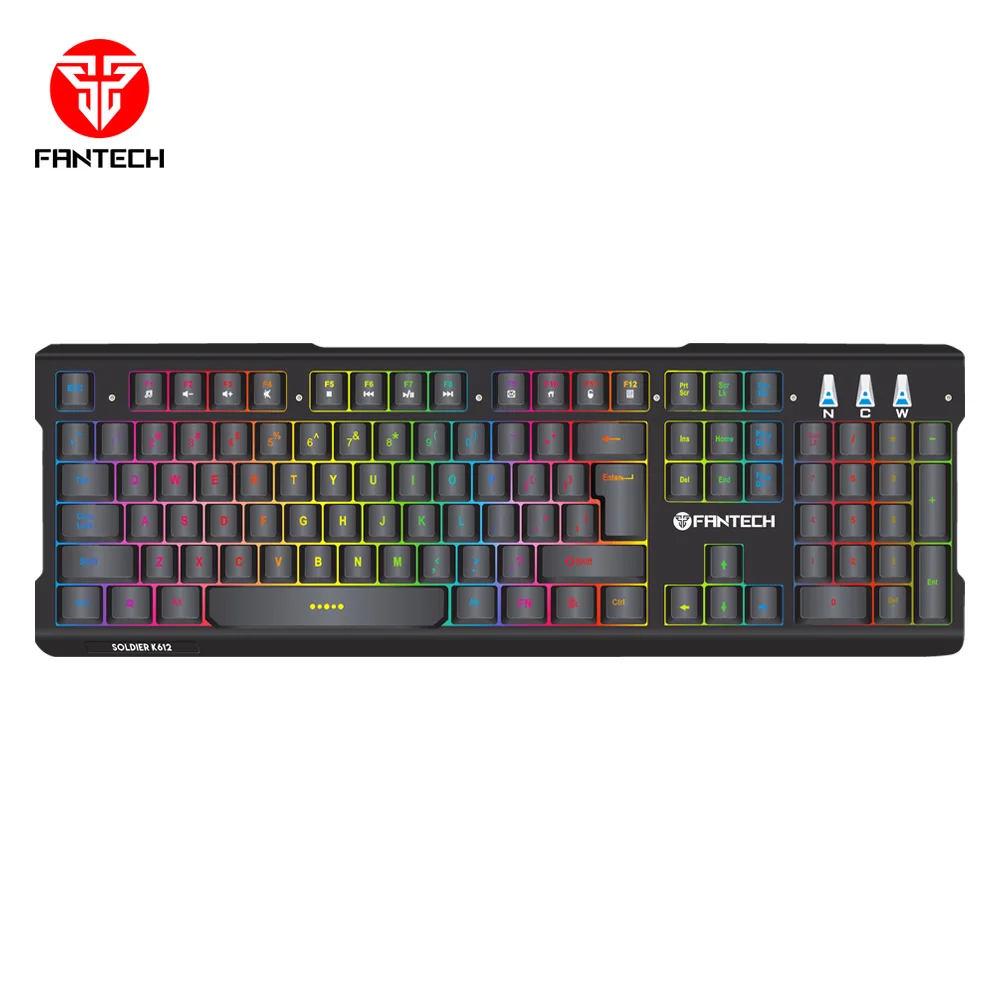 Tahan Lama RGB Gaming Keyboard Logam Body + Injeksi Ganda Kunci Caps dengan Multimedia Mode Fantech K612