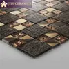 Luxury 3D Effect Rose Gold Crystal Glass with Tree Pattern Mixed Aluminium Mosaic Tile