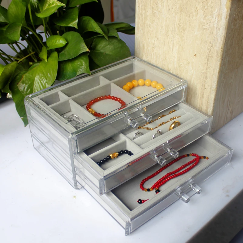 Acrylic Jewelry Organizer 4 Drawers Makeup Box Display Holder