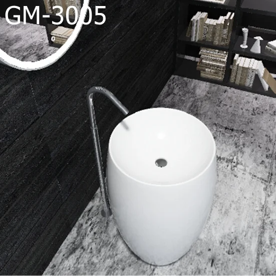 GM-3005 white round resin wash  hand basin  solid surface artificial stone freestanding basin
