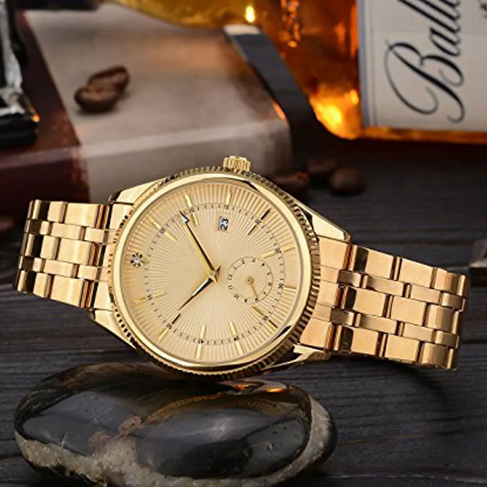 24k Gold Watch Japan Movt Diamond Wristwatch 5atm Water Resistant ...