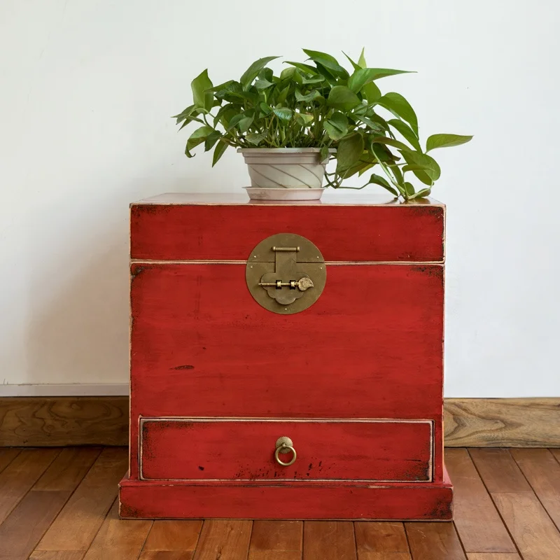 rts心疼的老式完成床头柜存储胸部古董风格木制床头柜中国传统彩绘