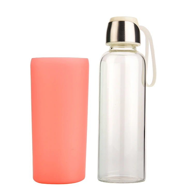 ODM OEM Amazon hot sale custom logo BPA free leakproof glass water bottle with silicone sleeve