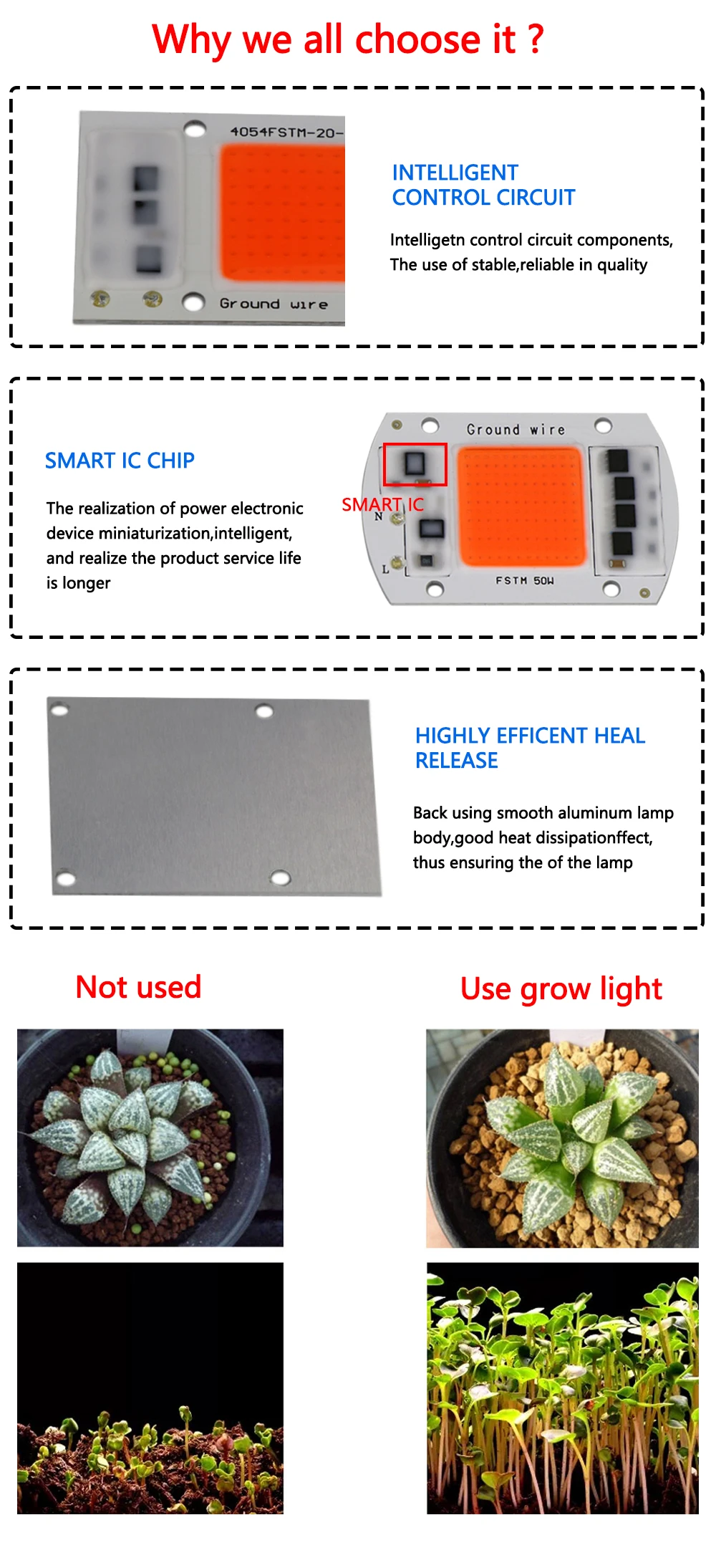 Factory Price Best Selling Products 50w COB LED 380nm - 850nm Full Spectrum Grow Light LED Chip