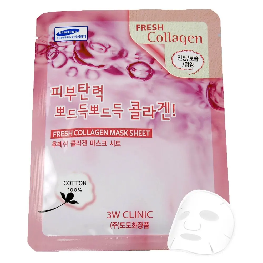 Маска collagen. Маска с экстрактом коллагена 3w Clinic Fresh Collagen Mask Sheet. Тканевая маска для лица коллаген Fresh Collagen Mask 3w Clinic. 3w Clinic тканевая маска для лица с коллагеном Fresh Collagen Mask Sheet 10шт. 3w click тканевые маска Fresh colagen.