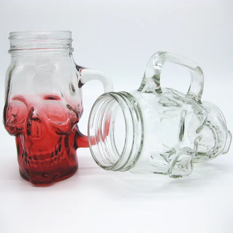 500ml skull shaped shot glass mason jar with handle