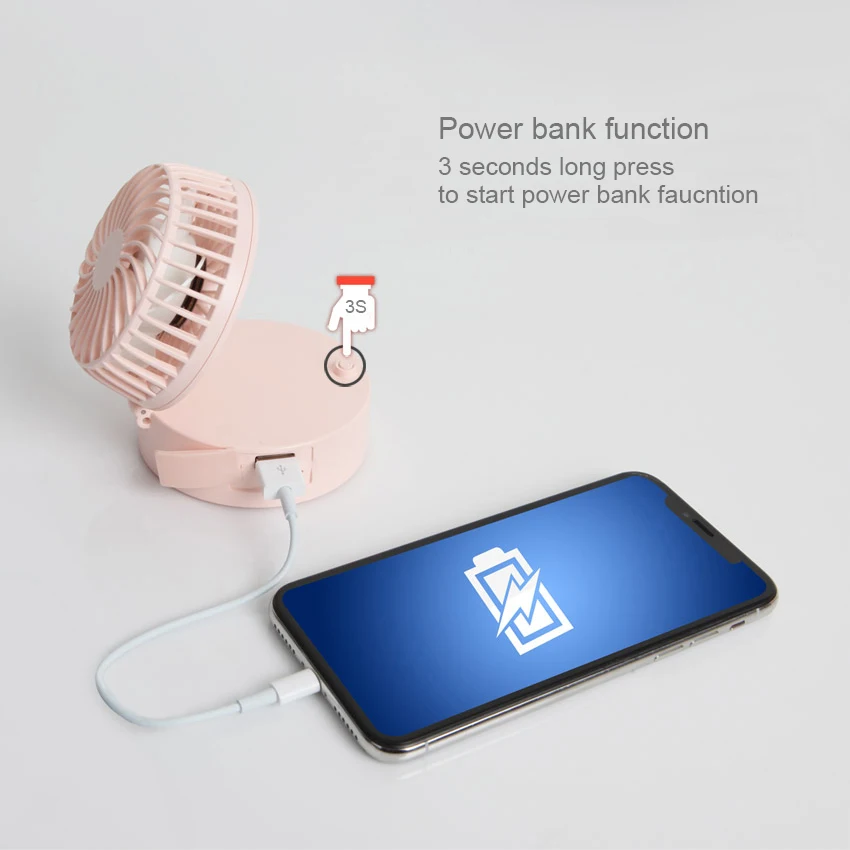 3 Ranges Mini Usb Handy Fan With Power Bank Of 3000 Mah Lithium Battery