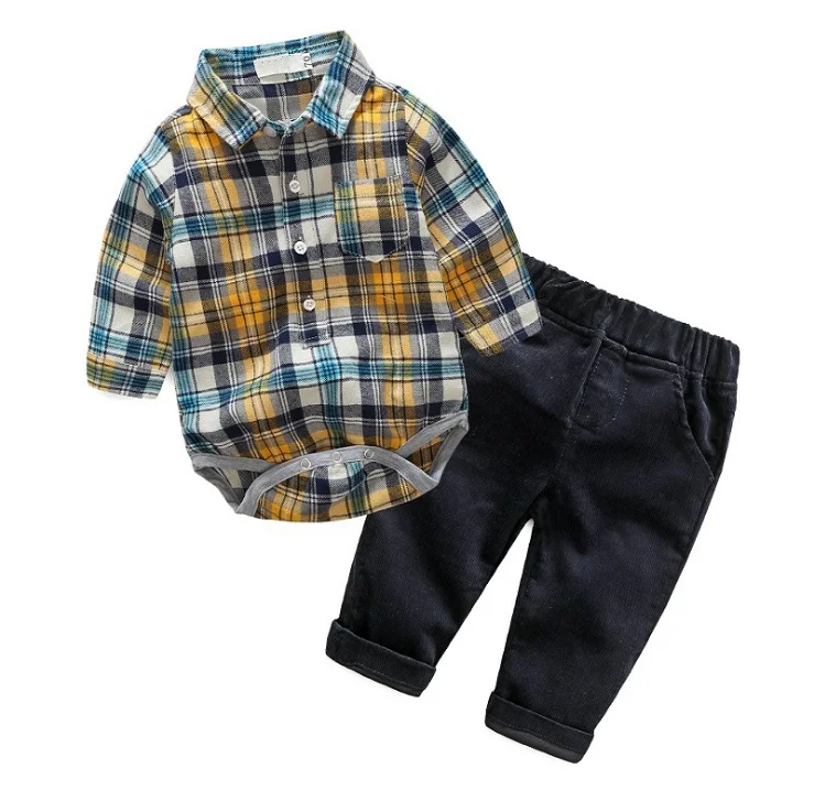 Baby Boys Clothes Pant Shirt New Style Long Sleeves Plaid Romper Set ...