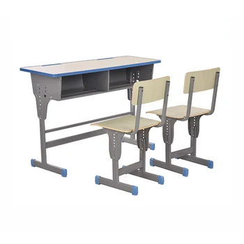 Cheap Adjustable Double Student Desk Chair Connected School