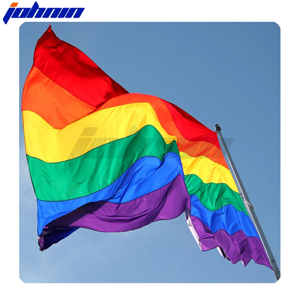热卖时尚定制聚酯丝绸印刷专业工厂直接出口六种颜色彩虹同性恋国旗
