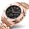 Men's Rose Gold Chronograph Automatic Watches 47mm Brushed Solid Stainless Steel band Butterfly Buckle Wrist Watch Mechanical