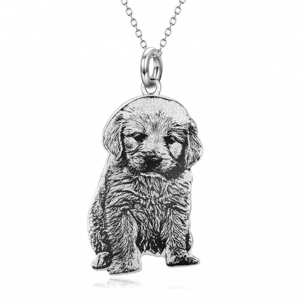 Personalized Silver Cat Dog Necklace Photo Custom Jewelry 925 Sterling Silver Pet Charm Silver Necklace
