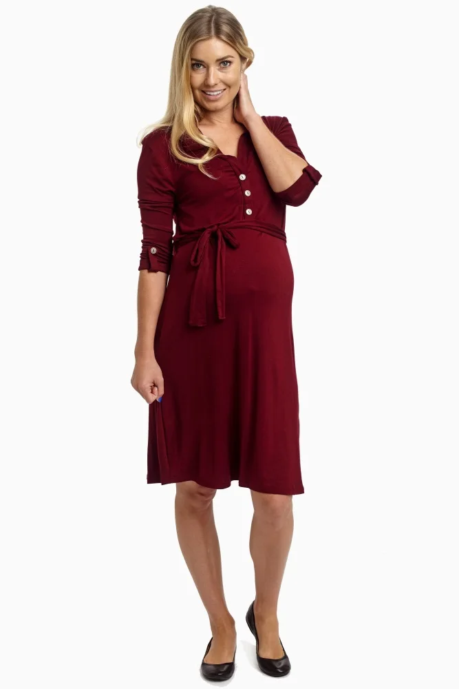 M3201 Fashionable Maternity Wear Wine Office Dress For Pregnant Women ...