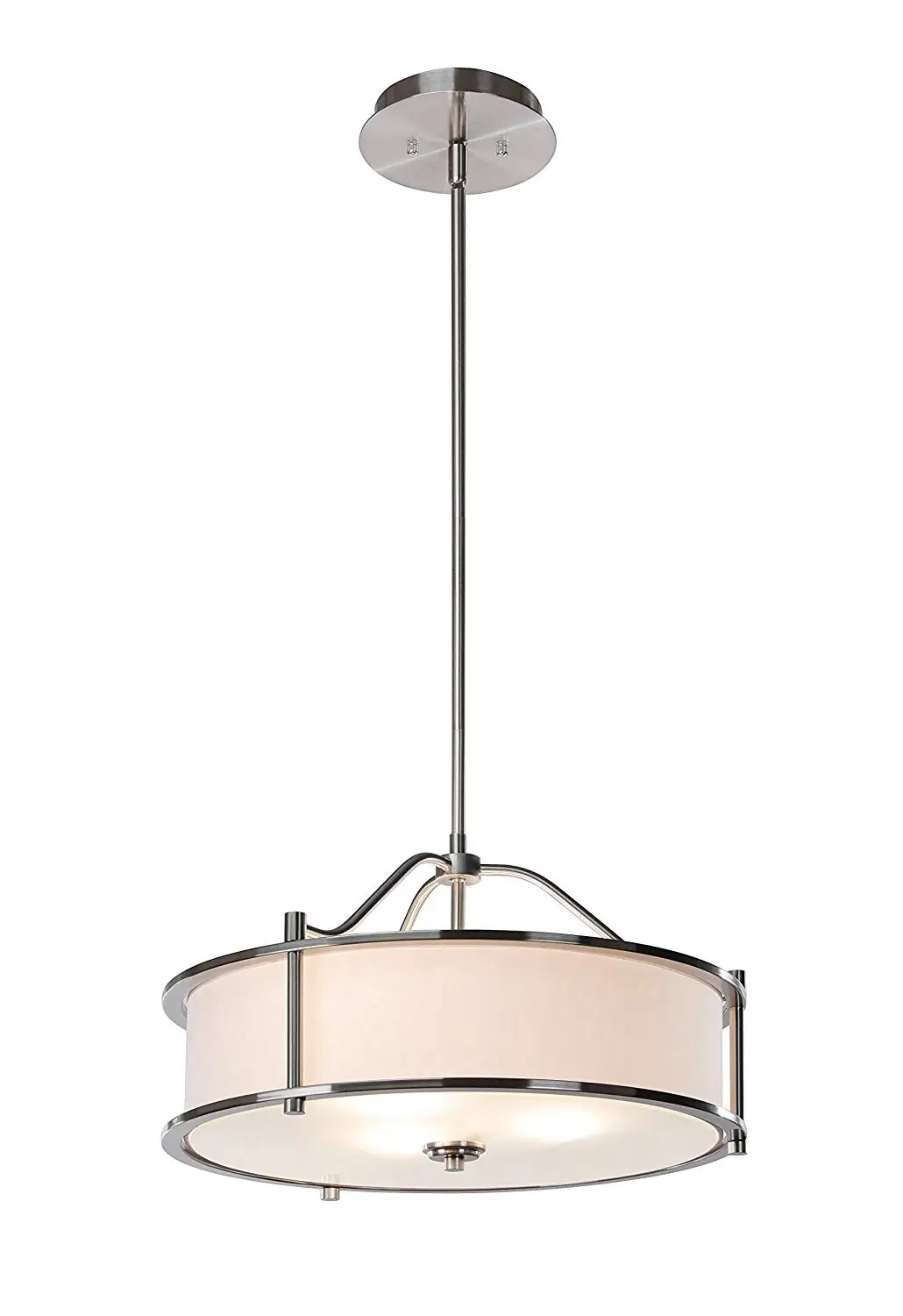 Pendant Lighting 18 inch 3 Light Drum Pendant Light with Fabric Shade and Glass Diffuser in Brushed Nickel, Classic Convertible Drum Chandelier for Living & Dinning Room XiNBEi-Lighting XB-P1199-BN