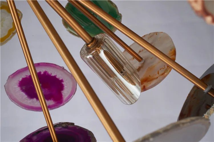 hot sale unique design Colorful Agate Stone round natural ball brass G9 LED Light chandelier