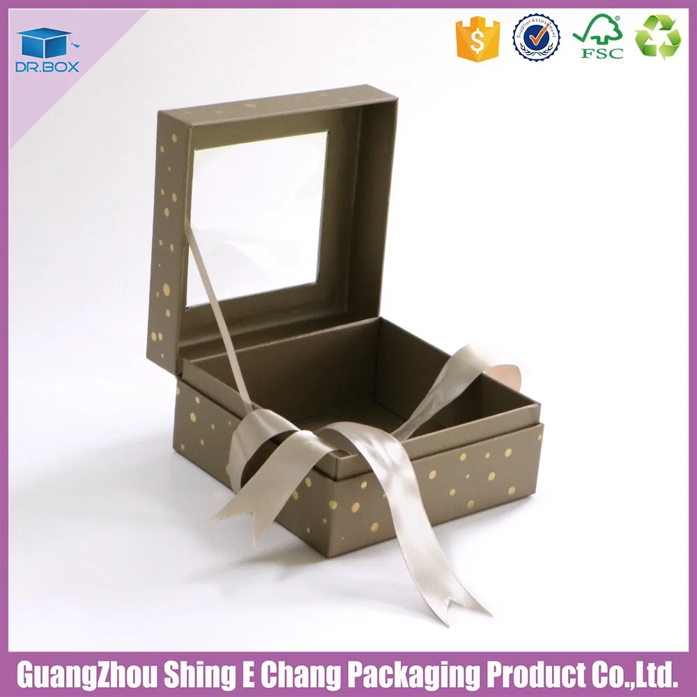 Oem Production Fancy Paper Window Lid Clear Pvc Gift Boxes With Ribbon