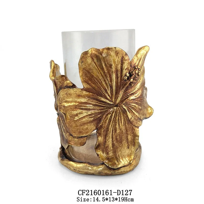 Glass Candle Holder Gold Maple Leaf Shaped Resin Base Home Decor factory